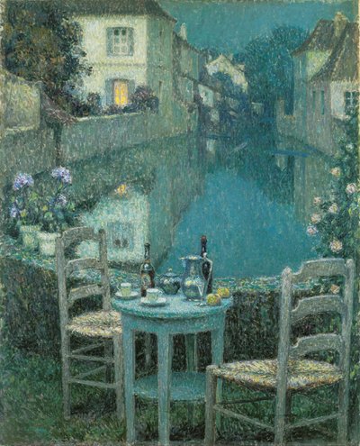 Mesa pequena no crepúsculo da noite de Henri Eugene Augustin Le Sidaner