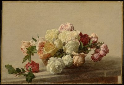 Taça de rosas sobre uma mesa de mármore de Henri Fantin-Latour