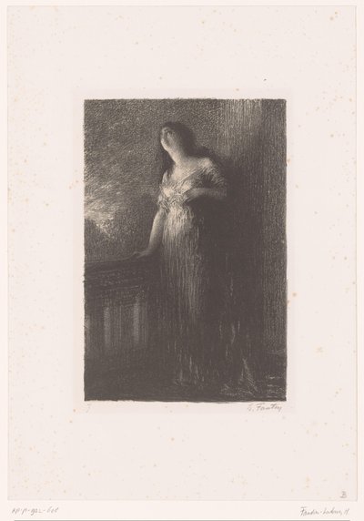 Julieta fica de pé na varanda à noite
Roméo et Juliette. Confiança à la nuit
Vida e obra de Hector Berlioz (título da série) de Ignace Henri Jean Fantin Latour