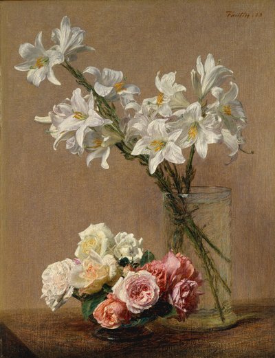 Rosas e lírios, 1888. de Ignace Henri Jean Fantin-Latour