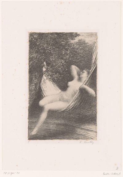 Sara baloiça nua numa rede sobre a água
Sara la Baigneuse
Vida e obra de Hector Berlioz (título da série) de Ignace Henri Jean Fantin Latour