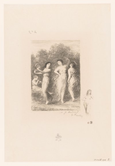 Quatro jovens dançam e fazem música Le jeune malade Poemas de André Chénier (título da série) Ilustrações para les Poésies d