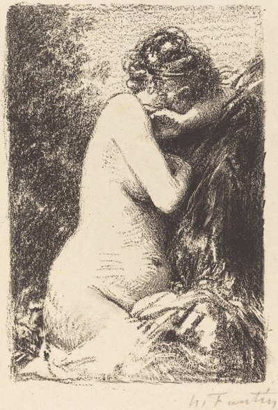 Weeper: Estudo de uma mulher nua, sentada com perfil para a direita de Ignace Henri Jean Fantin-Latour