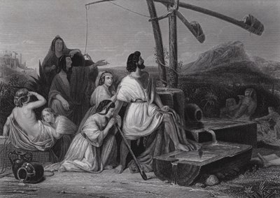 Moisés na terra de Midian (gravura) de Henri Frederic (after) Schopin