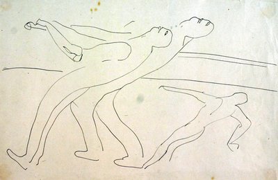 Homens a puxar portões de bloqueio abertos de Henri Gaudier Brzeska