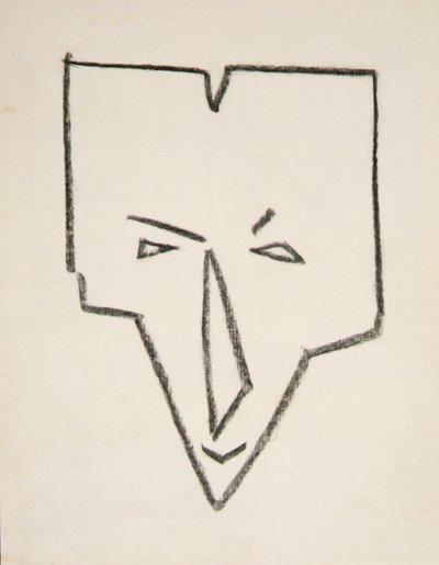 Cabeça de Máscara Étnica (giz preto sobre papel) de Henri Gaudier Brzeska