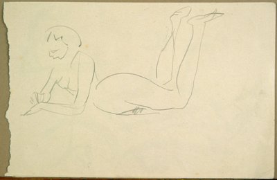 Rapariga Nua deitada no chão (tinta sobre papel) de Henri Gaudier Brzeska