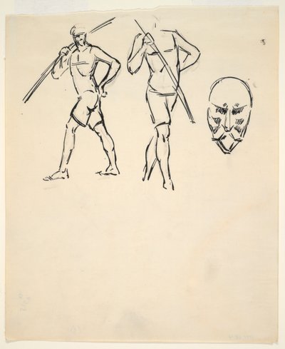 Folha de esboços [Duas figuras e cabeça estilizada] de Henri Gaudier Brzeska