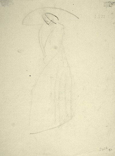 Fêmea em pé com um chapéu grande (giz preto sobre papel) de Henri Gaudier Brzeska