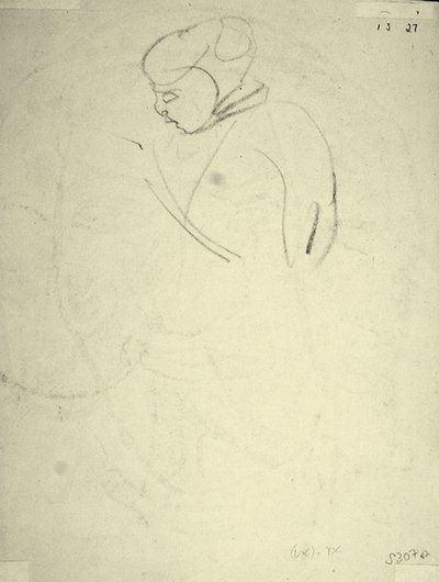 Estudo de uma Mulher a olhar para baixo (giz preto no papel) de Henri Gaudier Brzeska