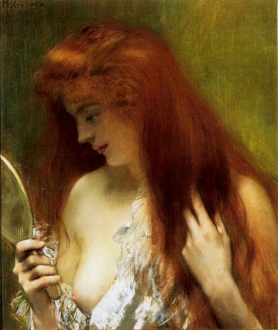 Garota com cabelo vermelho (pastel na tela) de Henri Gervex