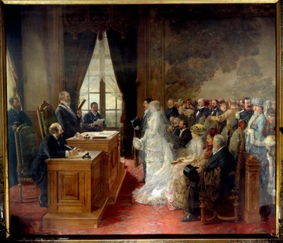 O casamento civil de Mathurin Moreau teve lugar na Câmara Municipal de Paris em 1881. Pintura de Henri Gervex (1852-1929) de Henri Gervex