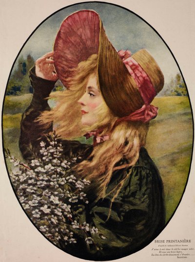 Jovem mulher com chapéu de palha, segurando um ramo de flores de Henri Gervex