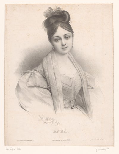 Uma van Anna Anna (título no objeto) Dames met name volgens het alfabet (título da série) Alfabeto Feminino, ou Coleção de Vinte e Cinco Retratos de Fantasia (título da série) de Henri Grevedon