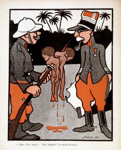 Dois de uma vez! Ótimo, vais ficar com a cruz! : banda desenhada sobre soldados franceses que matavam crianças africanas, em 
