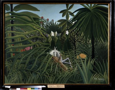 Cavalo atacado por uma onça-pintada. Pintura de Henri Rousseau conhecida como Douanier Rousseau (1844-1910) de Henri J.F. Rousseau