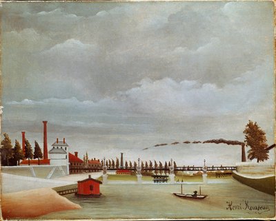 As margens do Sena. Paisagem do Sena (ou margem do Sena). Pintura de Henri Rousseau dit Le Douanier Rousseau (1844-1910) de Henri J.F. Rousseau