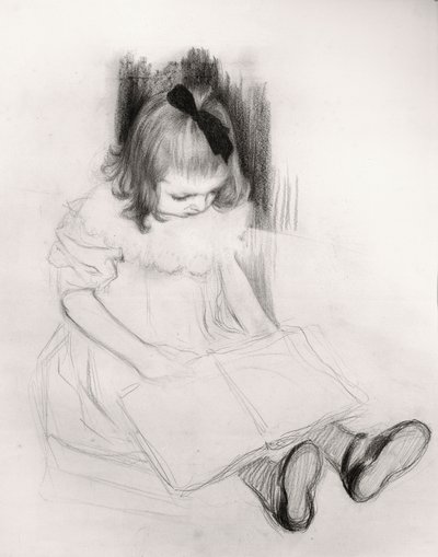 Leitura de raparigas (lápis de cera em papel) de Henri Jacques Edouard Evenepoel