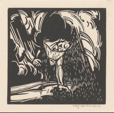 Personificação da chuva sobre uma paisagem de Henri Jonas (signed by artist)