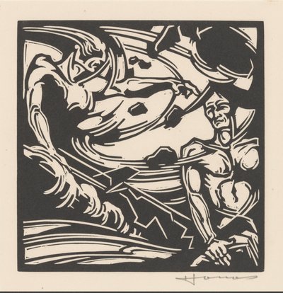 Dois homens nus em uma massa de ar rodopiante de Henri Jonas (signed by artist)