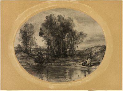 Figuras por uma lagoa de Henri Joseph Constant Dutilleux