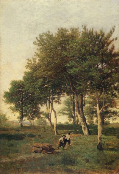 Paisagem com dois garotos carregando lenha, 1894 de Henri Joseph Harpignies