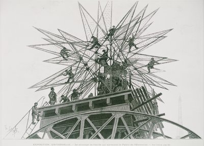 Exposição Universal de 1900: Instalação da Estrela no Topo do Palácio da Eletricidade (gravura) de Henri Lanos