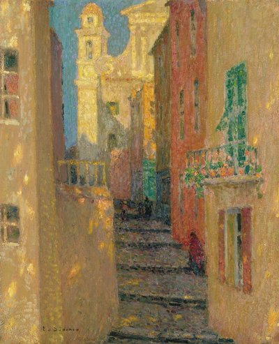 Rue de l&39;Eglise, Villefranche-sur-Mer, 1928 de Henri Le Sidaner