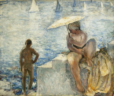 Um jovem nadador com guarda-sol; La Jeune Baigneuse au Parasol, c. 1925-1930 de Henri Lebasque