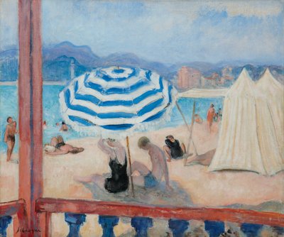 Cannes, guarda-sol azul e tendas; Cannes, Parasol azul e tendas, de Henri Lebasque