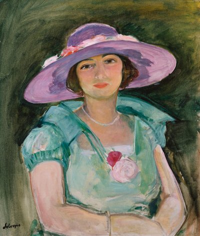 Retrato de Marthe Lebasque em um chapéu roxo, 1925-26 de Henri Lebasque