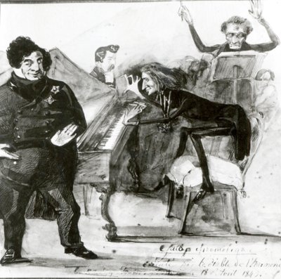 Caricatura Galop Cromática de Luigi Lablache, Franz Liszt (1811-1886) ao piano e Francois Habeneck de Henri Lehmann