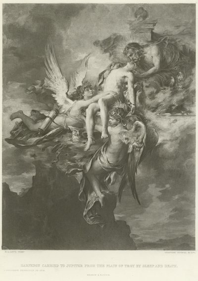 Sarpedon levado para Júpiter da planície de Tróia pelo sono e morte (gravura) de Henri Leopold Levy