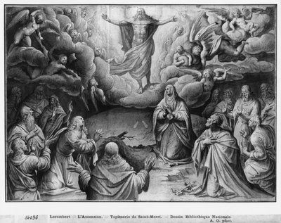 Vida de Cristo, Ascensão, estudo preparatório de desenhos animados de tapeçaria para a Igreja Saint-Merri em Paris, c.1585-90 (Pierre Noire und Wash und White destaca no papel) de Henri Lerambert