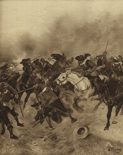 Batalha de Marston Moor, 1644 (gravura) de Henri Louis Dupray