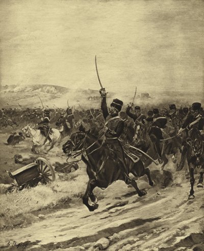 Carga da Brigada Ligeira, Batalha de Balaclava, 1854 (gravura) de Henri Louis Dupray