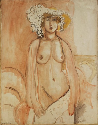 Antoinette de pé, com o tronco barrado, usando um chapéu de penas, c.1918 (óleo sobre tela) de Henri Matisse