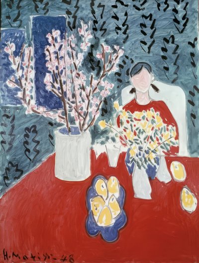 Ramos de ameixeira sobre um fundo verde de Henri Matisse