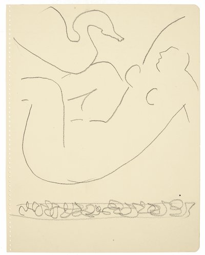 Estudo (Leda e o Cisne) (lápis de cor preto Conté sobre papel) de Henri Matisse