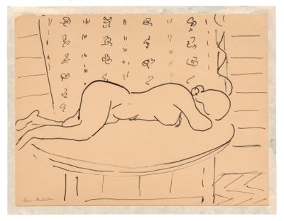 Mulher nua deitada de bruços numa mesa de Henri Matisse