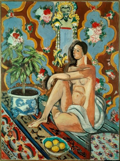 Figura decorativa sobre fundo ornamental de Henri Matisse