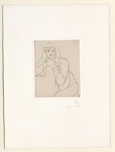 Jovem mulher, com as mãos juntas sobre o encosto de um móvel de Henri Matisse
