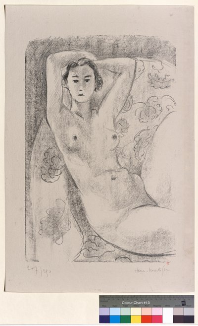Nu sentado numa poltrona com decoração floral de Henri Matisse