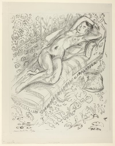 Nu descansando numa espreguiçadeira com fundo Mashrabiya de Henri Matisse