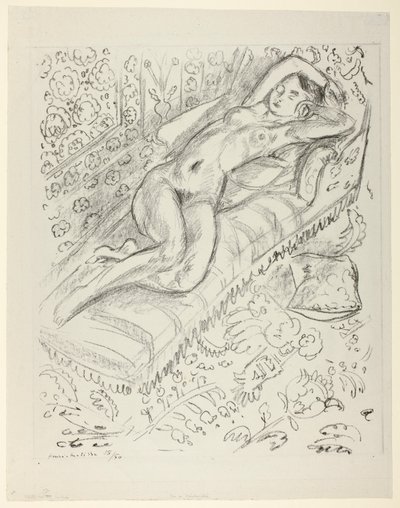Nu em repouso numa chaise longue com fundo de mashrabiya de Henri Matisse
