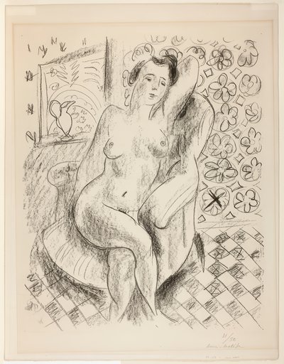 Nu num cadeirão, com um fundo Mashrabiya de Henri Matisse