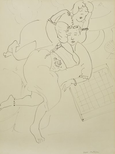 Odaliscas com tabuleiro de damas, c.1928 (caneta e tinta preta sobre papel) de Henri Matisse