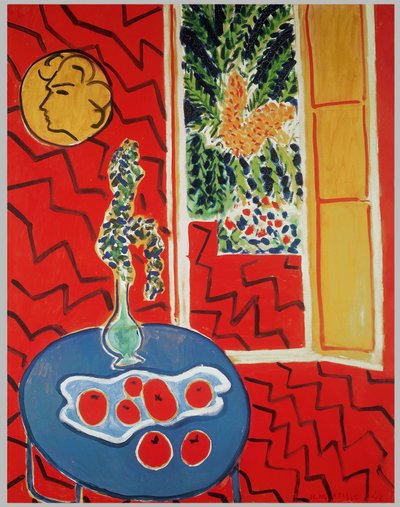 Interior vermelho: Natureza morta numa mesa azul de Henri Matisse