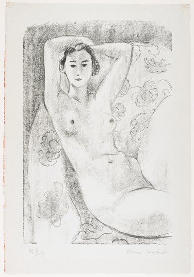 Nu sentado num cadeirão com decoração floral de Henri Matisse