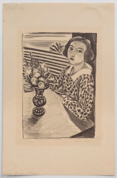 Jovem rapariga sentada com um ramo de flores de Henri Matisse